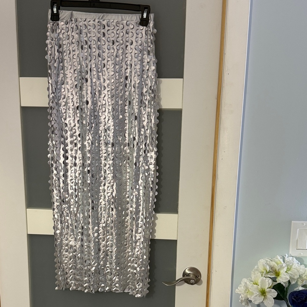 SHEIN Silver Textured Maxi Skirt